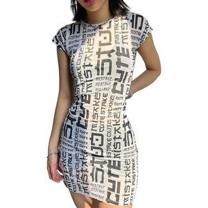 Cute Mistake Print Black and White Dress